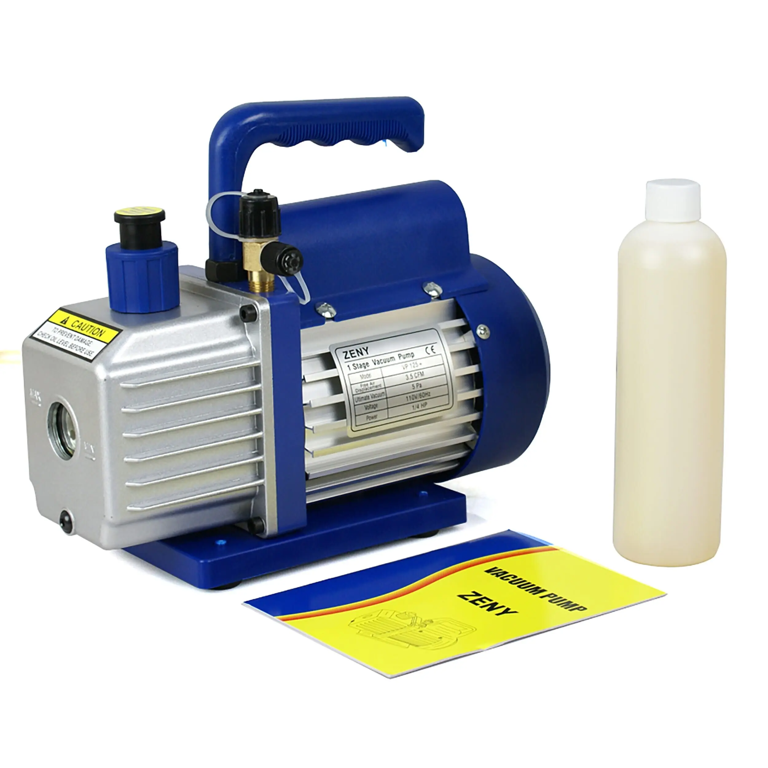 Heavy Duty Single-Stage Rotary Vane Vacuum Pump - 1/4HP, 3.5 CFM Flow, 5 Pa, 110V/60Hz Plug, 1/4" Flare, Aluminum Alloy Construction, Cushioned Grip, Easy Start Motor, 320 ml Bottle of Vacuum Oil, for HVAC Users