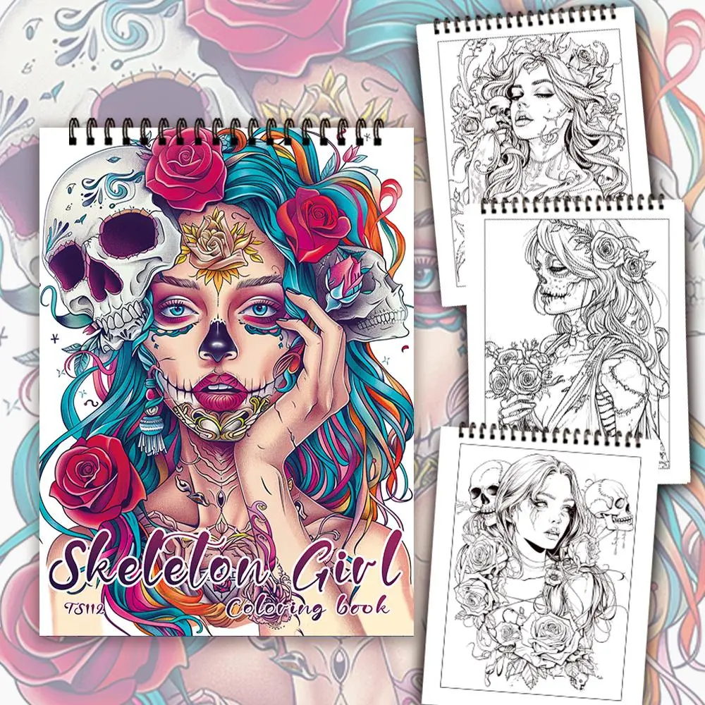 Skull & Flower & Figures Pattern Coloring Book, 30 Sheets Thick Paper Coloring Books, DIY Painting Supplies for Stress Relief, Holiday Gift, Christmas