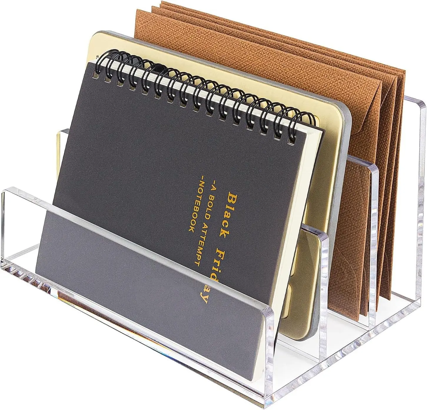 3-Section Laddered Acrylic Desktop Vertical Letter Holder, Mail Organizer & File Sorter for Workspace