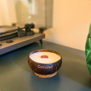 CocoZen.org's Non-Toxic all natural coconut shell candles - Coconut Scent Candle - Perfect calming aromatherapy candle for anytime of the year.