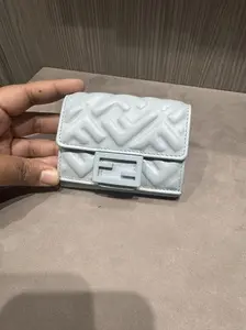Pre-owned FENDI 100% lamb leather bag accessories Baguette Micro Trifold Light blue nappa leather wallet