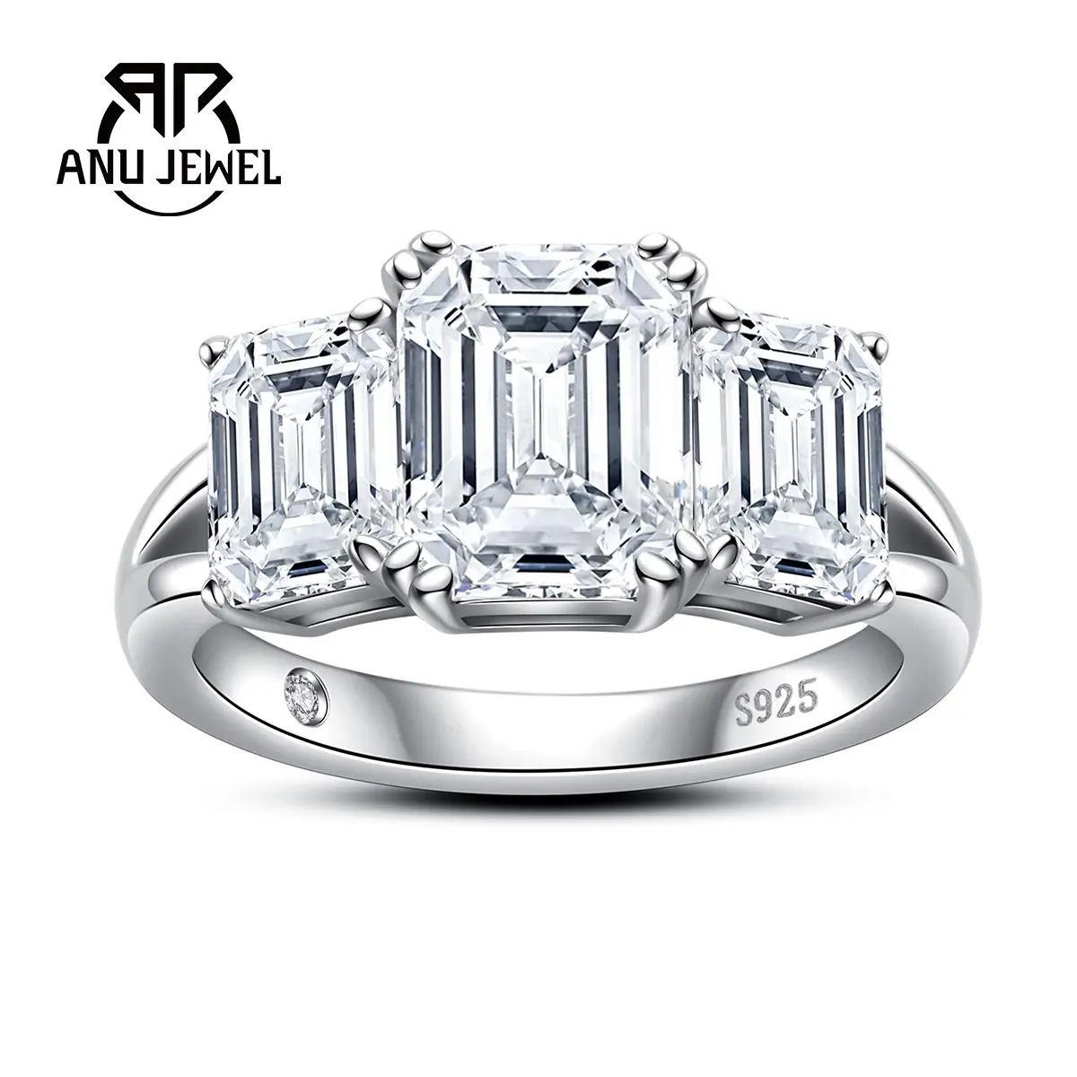 AnuJewel Moissanite Ring for Women, 5CT Emerald Cut D Color VVS1 925 Sterling Silver, Fine Engagement Wedding Anniversary Jewelry with Certificate, Fine Moissanite Rings, Moissanite Band Ring