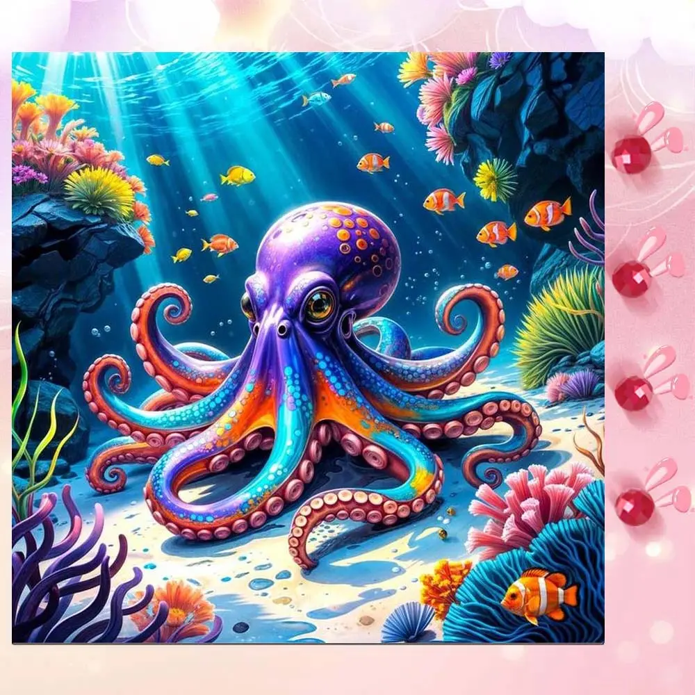 5D DIY Full Drill Round Diamond Painting - Diamond Art Kit Colorful Octopus Mosaic, Canvas, Handicraft - DIY Decor, Home Wall Decoration, Suitable for Halloween, Christmas, Birthday, and Anniversary Gifts