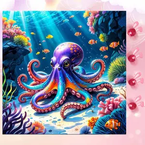 5D DIY Full Drill Round Diamond Painting - Diamond Art Kit Colorful Octopus Mosaic, Canvas, Handicraft - DIY Decor, Home Wall Decoration, Suitable for Halloween, Christmas, Birthday, and Anniversary Gifts