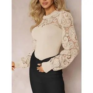 Lace Round Neck Long Sleeve T-Shirt