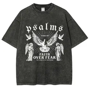 Faith Over Fear Psalm Graphic T-Shirt, Washed Vintage Cotton Tee, Oversized Unisex Christian Streetwear, Soft Comfortable Daily Casual Top