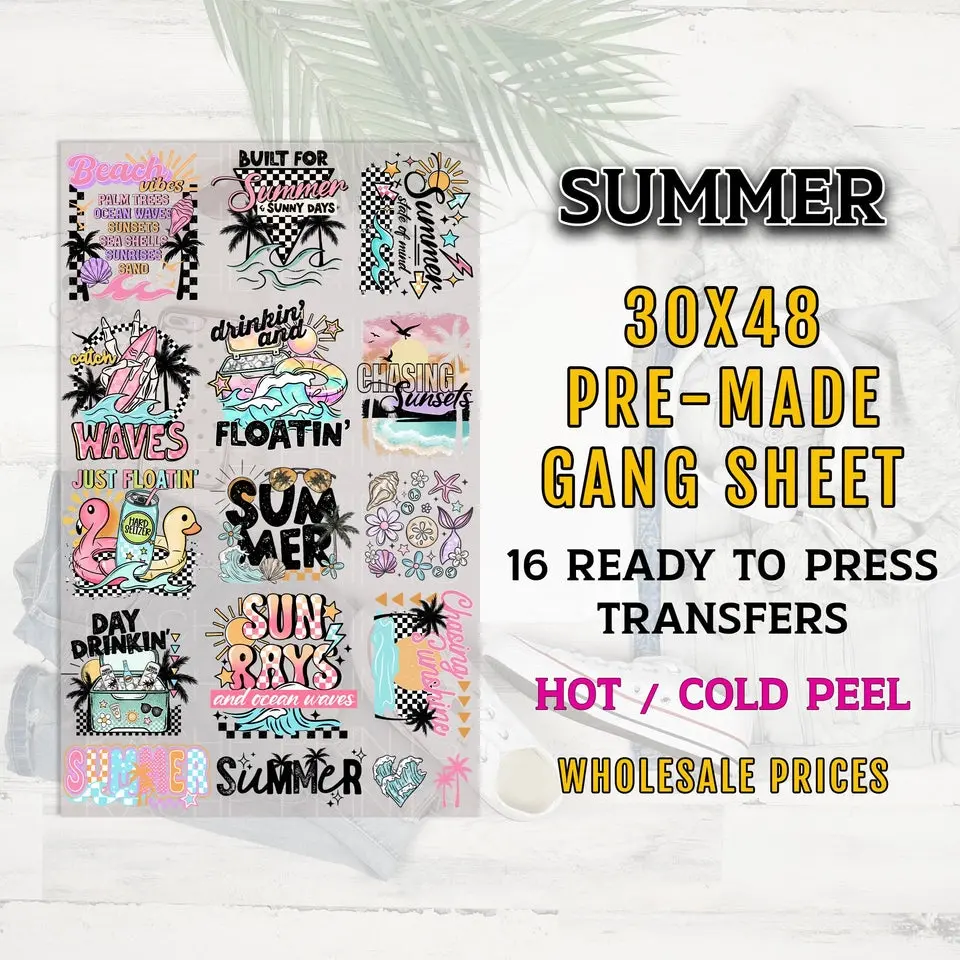 Summer DTF Transfer Ready For Press, Summer Gang Sheet, Beach Transfers, Heat Transfer, Sunshine DTF Prints, Summer Premade Gang Sheet, Lake