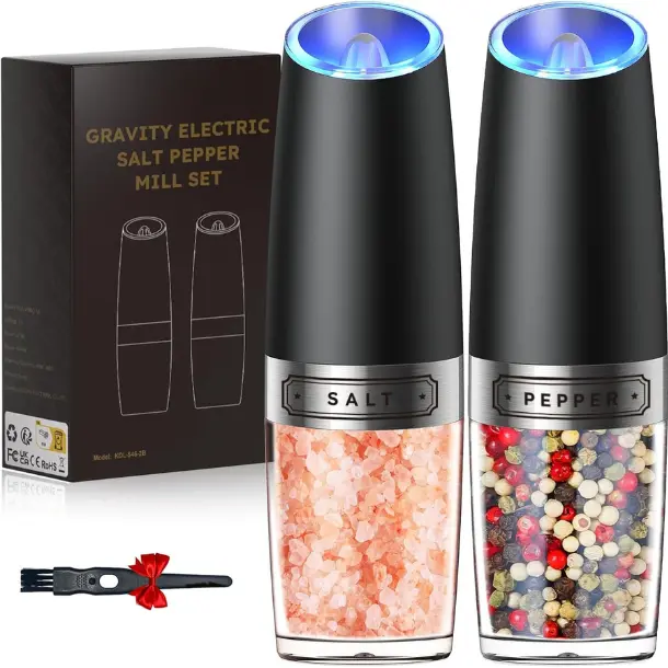 New Deal - Gravity Electric Salt and Pepper Grinder Set Automatic Shakers Mill Grinder with LED Light, BATTERY Adjustable Coarseness One Hand Operation, Upgraded Larger Capacity