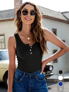 Women's Solid Ribbed Sports Tank Top, Casual Fitted Sleeveless Top for Summer, Ladies Sportswear for Indoor Outdoor Wear, Workout Ribbed Tops, Womenswear