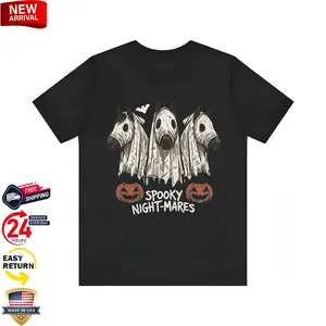 Halloween Spooky Night-Mares T-Shirt Featuring Cute Ghost Horse and Western Cowgirl Design for True Fans of Halloween