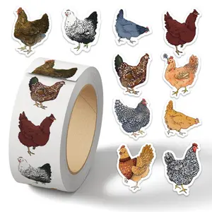500 Cartoon Chicken Stickers Roll, Creative Decorative Fun Toy, Notebook Hand Account Poster, Luggage DIY Wall Decals Adhesive