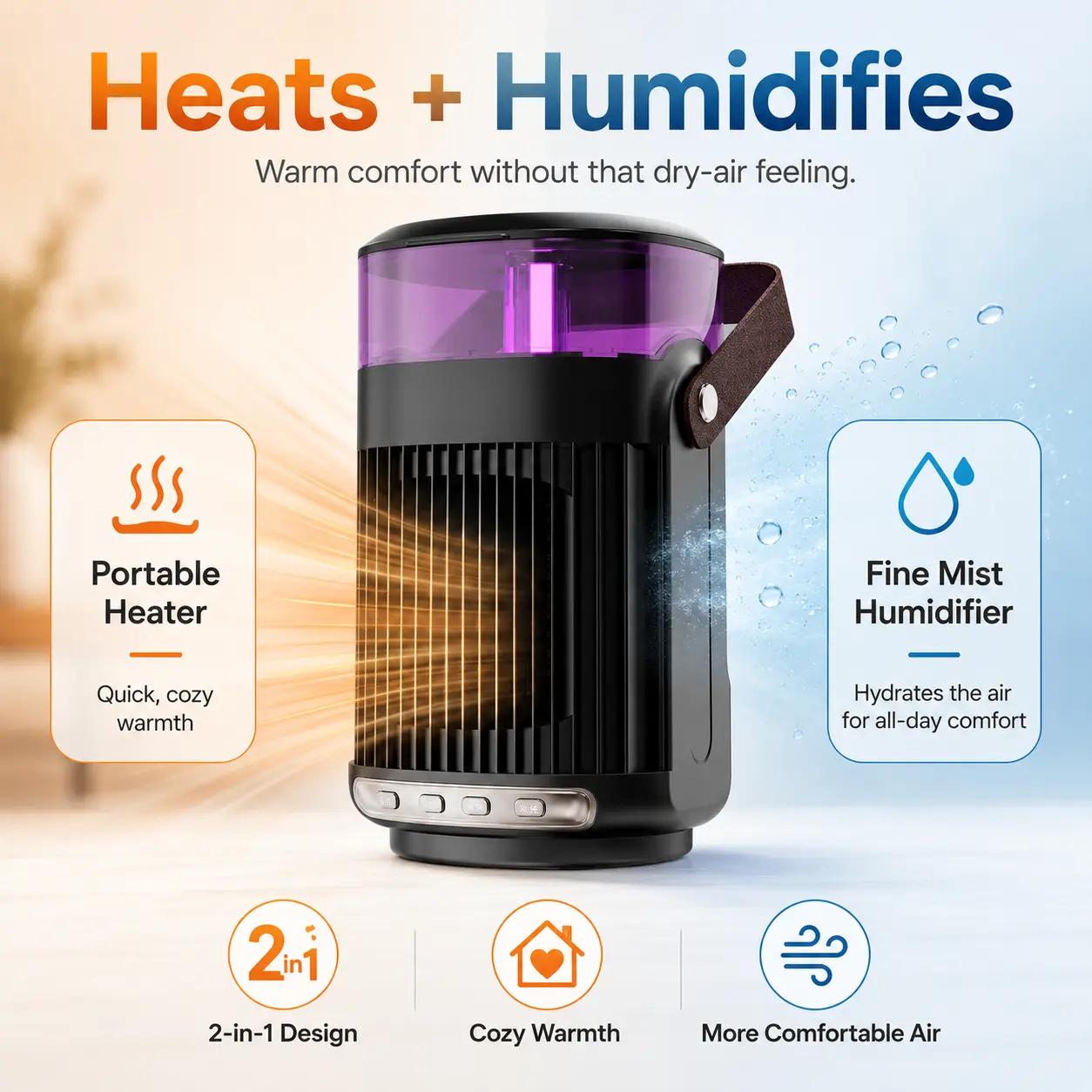 2 In 1 Portable Heaters And Indoor Humidifier Household Warm Air Blower High Power Room Heater For Home Office
