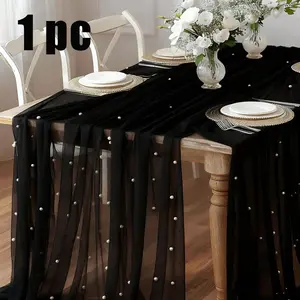 Pearl Decor Table Runner, Pearl Sheer Wedding Tablecloth, Party Decoration, Chair Back Ribbon, Christmas, Valentine's Day