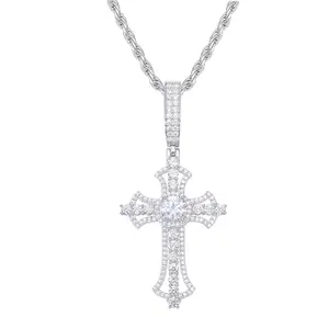【#P473】UCCIYO S925 Cross Inlaid Sterling Silver Synthetic Moissanite Hollow Cross Pendant Necklace Suitable for Men and Women Hip Hop Jewelry Gifts