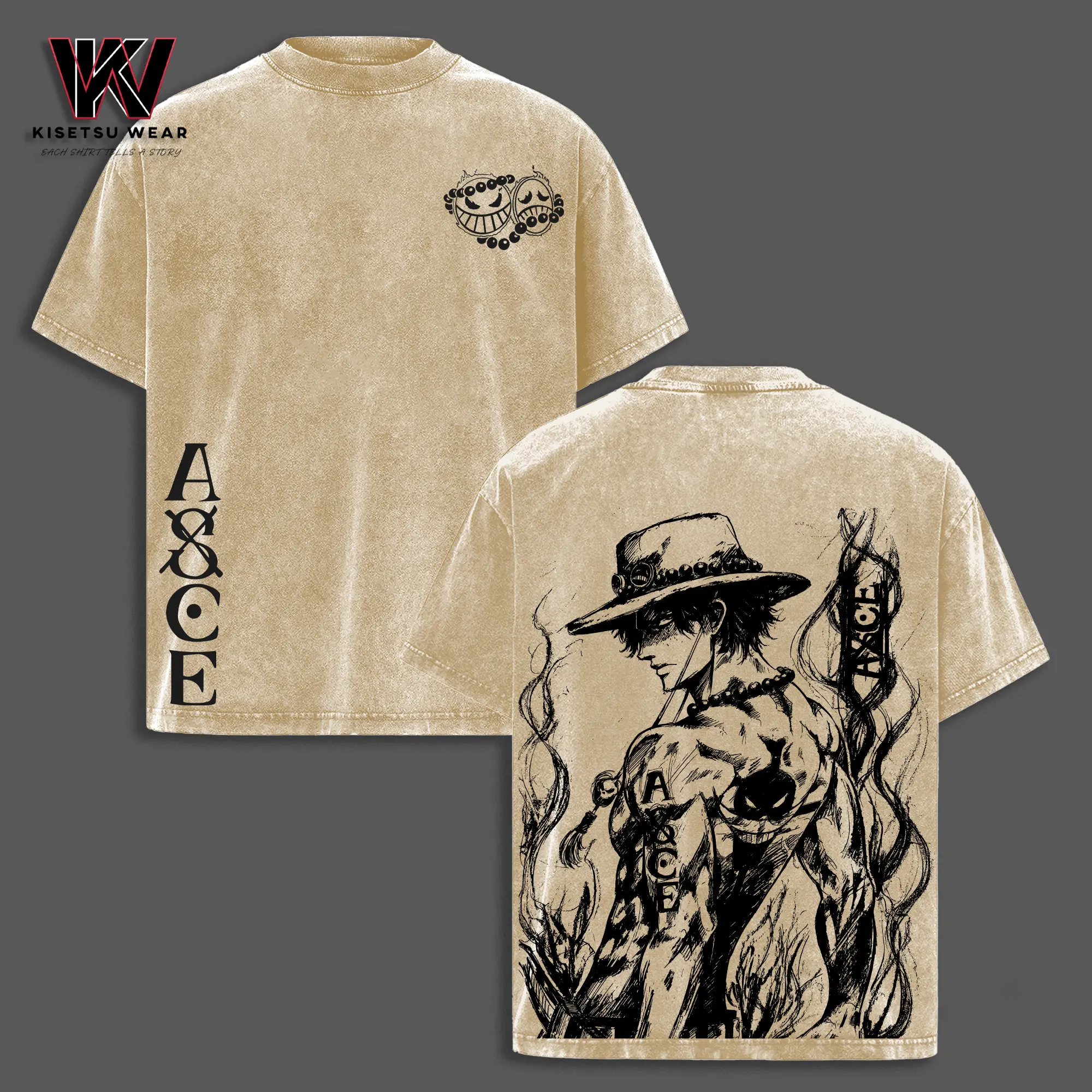 Portgas D. Ace Shirt – One Piece Washed Oversized Tee, Fire Fist