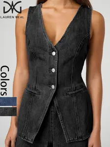 Summer Europe and The United States Fashion Sleeveless Waisted High-waisted Loose Jeans Shorts Two-piece Suit Clothes