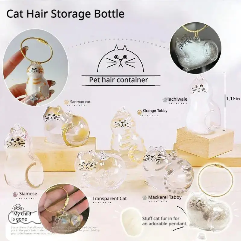 Clear Cat Fur Keepsake Charm - Portable Memorial Keychain for Pet Lovers, Customizable Cat Hair Jewelry Gift