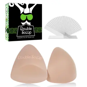 Double Scoop® Triangle Big Bust Inserts w/Bonus Tape Sticky Strips, Shapewear for Large Breast Bra Cup, Replacement Bra Pads, Nipple Covers Smoother, Lightweight Plus Size DD+ (Nude)
