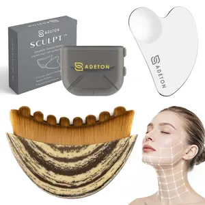Adeton Sculpt Lymphatic Face Brush + Stainless Steel Gua Sha | Jawline Sculpting & Puffiness Relief  | De-puff your face in 5 minutes. No filters. No fillers.