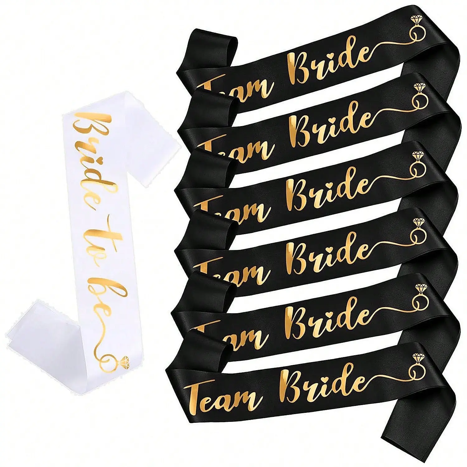 Black Gold Bride To Be and Team Bride Sash Set, Bachelorette Party Decorative Sash, Bridal Shower Engagement Wedding Accessories, Ideal Newlywed Gifts and Party Favors for Group Events Pre-wedding & Engagement Theme Party Decoration