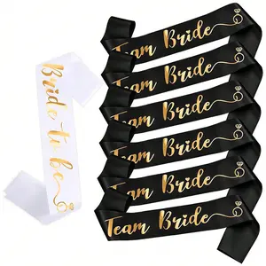 Black Gold Bride To Be and Team Bride Sash Set, Bachelorette Party Decorative Sash, Bridal Shower Engagement Wedding Accessories, Ideal Newlywed Gifts and Party Favors for Pre-wedding & Engagement Theme Party Decoration