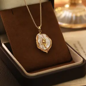Vintage Large Baroque Pearl Pendant Necklace, 18K Gold Plated Tulip Clavicle Chain, Dainty Luxury Sweater Chain, Trendy 2026 Jewelry Gift for Her