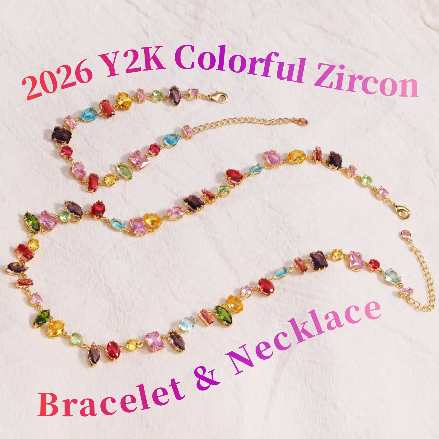 2026 New Arrival Unisex Y2K Colored Zircon Jewelry Set, Millennium-Style Fashion Accessories for Daily Styling & Special Occasions, Perfect Gifts for Loved Ones, Adding Sparkling Highlights, Premium Crafted