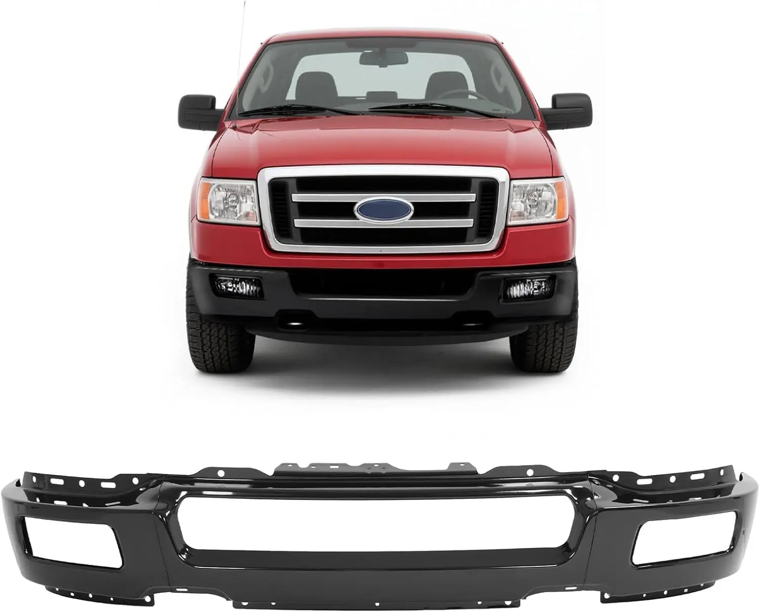 Front Bumper Face Bar 3pcs Compatible with 2004-2005 Ford F-150 2006 Lincoln Mark LT Base Crew Cab with Fog Lamp Holes Replacement for 4L3Z17757FA FO1002391 Steel Powder Coated Black