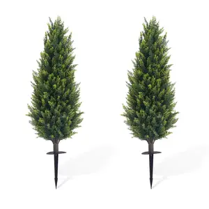 Set of 2 Artificial Cedar Topiary Ball Trees, 3.3FT UV Resistant Faux Cypress Plants with Ground Spike, Outdoor Fake Shrubs for Front Porch & Garden