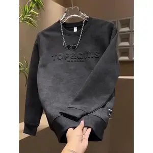 Autumn Winter New Fleece Pullover Steel Print Letter Gradient Top Men's Long Sleeve Casual Pure Cotton Sweatshirt Menswear Hoodie Operator Crewneck