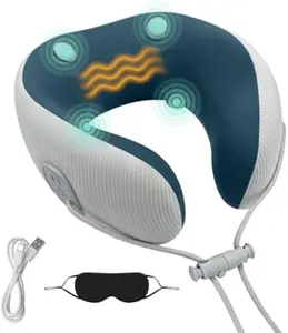 Medicane Neck Travel Pillow with Massage, Shiatsu Massager Cervical Pillows with Heat & Vibration, Ergonomic Memory Foam Comfortable Eye Mask, Perfect for Airplane, Car, Office, Home Use, Pain Relief