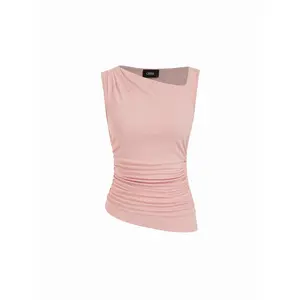 Cider High Stretch Asymmetrical Neck Ruched Tank Top