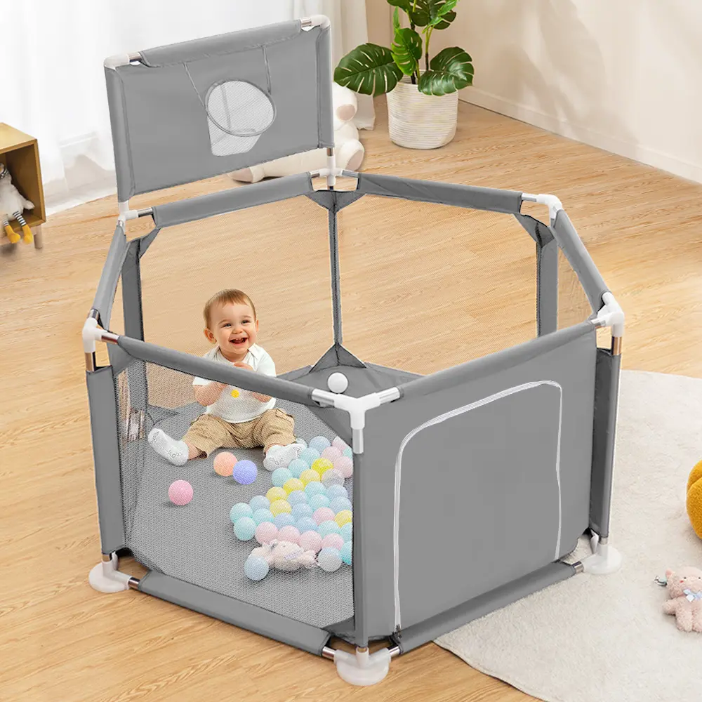 49" x 26" Polygon Baby Playpen, Baby Play Yard, Baby Fences Christmas Gifts Space Saving Baby Bodyguard, Safe and Non-Slip Baby Fence, Mesh Design, Indoor & Outdoor Kids Activity Center