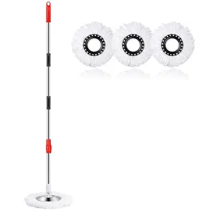 Spin mop and 3 Microfiber Mop Replacement Heads, 61" Stainless Steel Adjustable Handle for Floor Cleaning