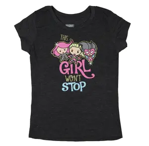 Marvel Girls' This Girl Won't Stop Chibi Superheroes Glitter Kids T-Shirt