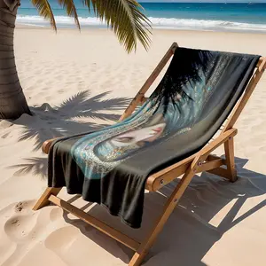 1 piece Portrait of a woman in blue embroidered ethnic costume themed beach towel - Lightweight Portable Beach Towel, Moisture-wicking Quick-dry Fabric, suitable for Outdoors, Seaside, Travel, Modern Pattern Style, Machine Washable, Ideal Birthday