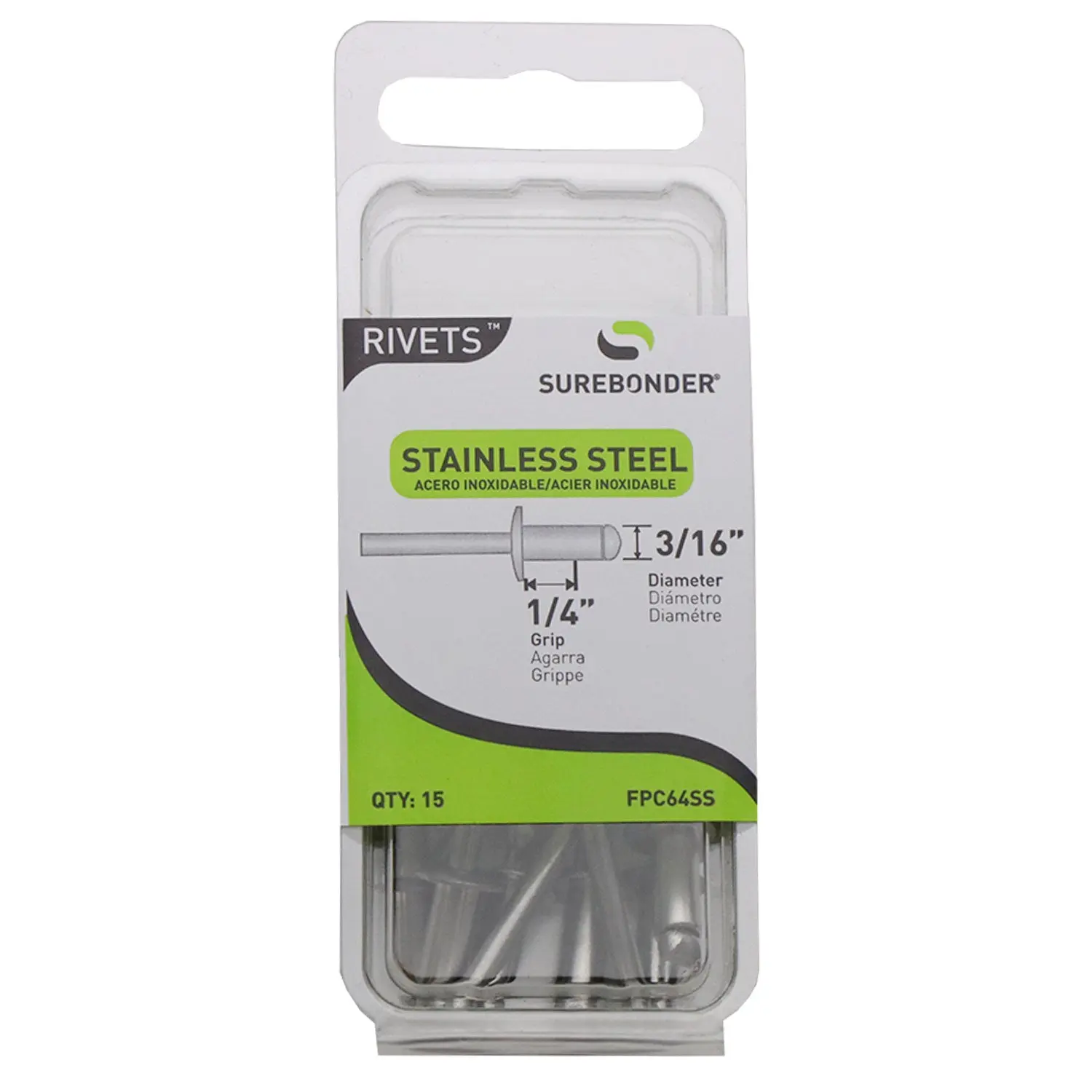 3/16" x 1/4" Stainless Steel Blind Rivets - 15 Count