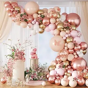 132pcs Rose Gold Balloons Garland Arch Kit, Rose Gold Birthday Decorations with Metallic Rose Gold Pearl White Nude Confetti Balloons for Women Birthday Wedding Baby Bridal Shower Party Decorations
