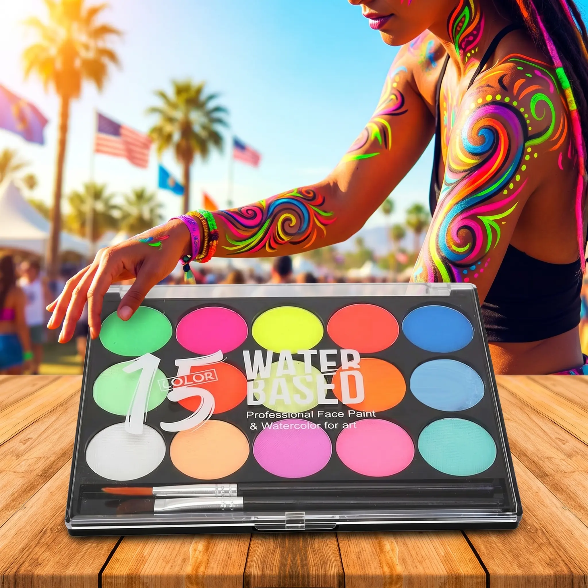 15-Color UV Reactive Neon Cosmetic Face Paint Kit, Gentle Eyeliner-Included Fluorescent Set for Festivals, Night Events