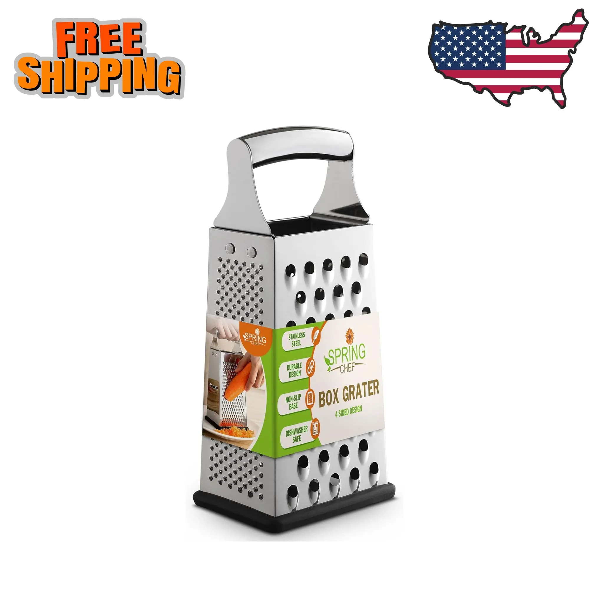 Stainless Steel Cheese Grater, Large Box Grater for Kitchen