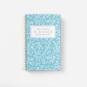 Pocket Calendar 2025 (Floral) - Monthly and Weekly Layouts, Personal Goals, Notes Pages, Gold Twin Ring Coil Binding