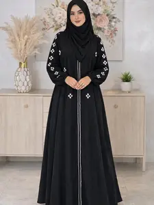 Black Nida Abaya 2-Piece Set, Elegant Dubai Design