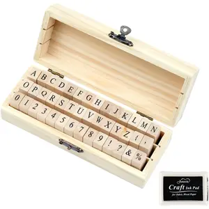 42 Pcs Wooden Rubber Alphabet Stamps Set with Number Letter Symbol for DIY Crafting Scrapbooking Supplies Card Making