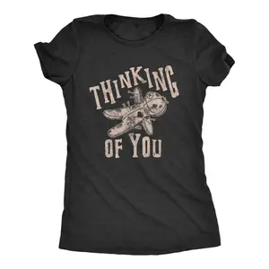 Women Oriented Thinking Of You T Shirt Humorous Voodoo Doll Graphic Novelty Short Sleeve Round Neck Machine Washable Ideal Casual Wear