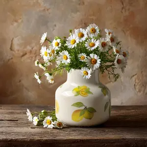 Vintage Lemon Ceramic Vase, Ice Glazed Crack Farmhouse Pitcher Vase for Shelf, Centerpiece Table,Room,Bathroom,Bedroom,Living Room,Office Decorations(4.9 inch)