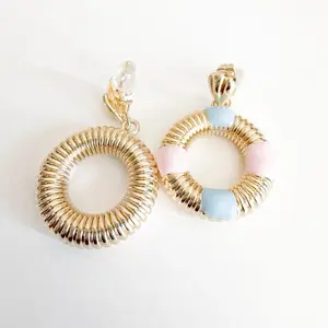 Cress 14k Gold-Plated Enamel Dangle Hoop Earrings with Round Pink and Blue Accents