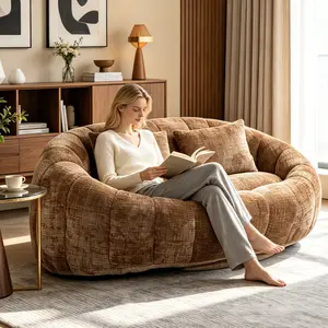 Bean Bag Chair,Oversized Loveseat Bean Bag Sofa for Adults Comfy Chenille Fabric Reading Chair with Memory Foam Filling Stuffed Love Seat Large Lounge Floor Sofa for Bedroom Corner