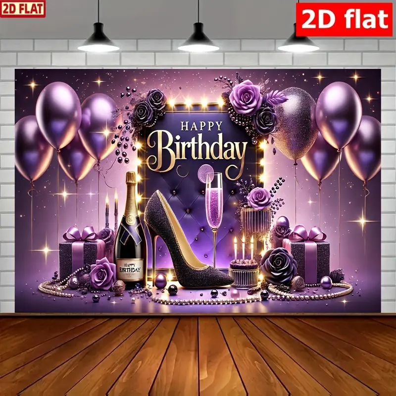 2D Flat, Elegant Purple Theme Happy Birthday Banner, Party Decorations Banners, Polyester, 8x6 Feet Party Backdrop for Versatile Decorations, Party Decoration Supplies – Festive Celebrations in Gardens, Studios, Homes & Outdoor Events