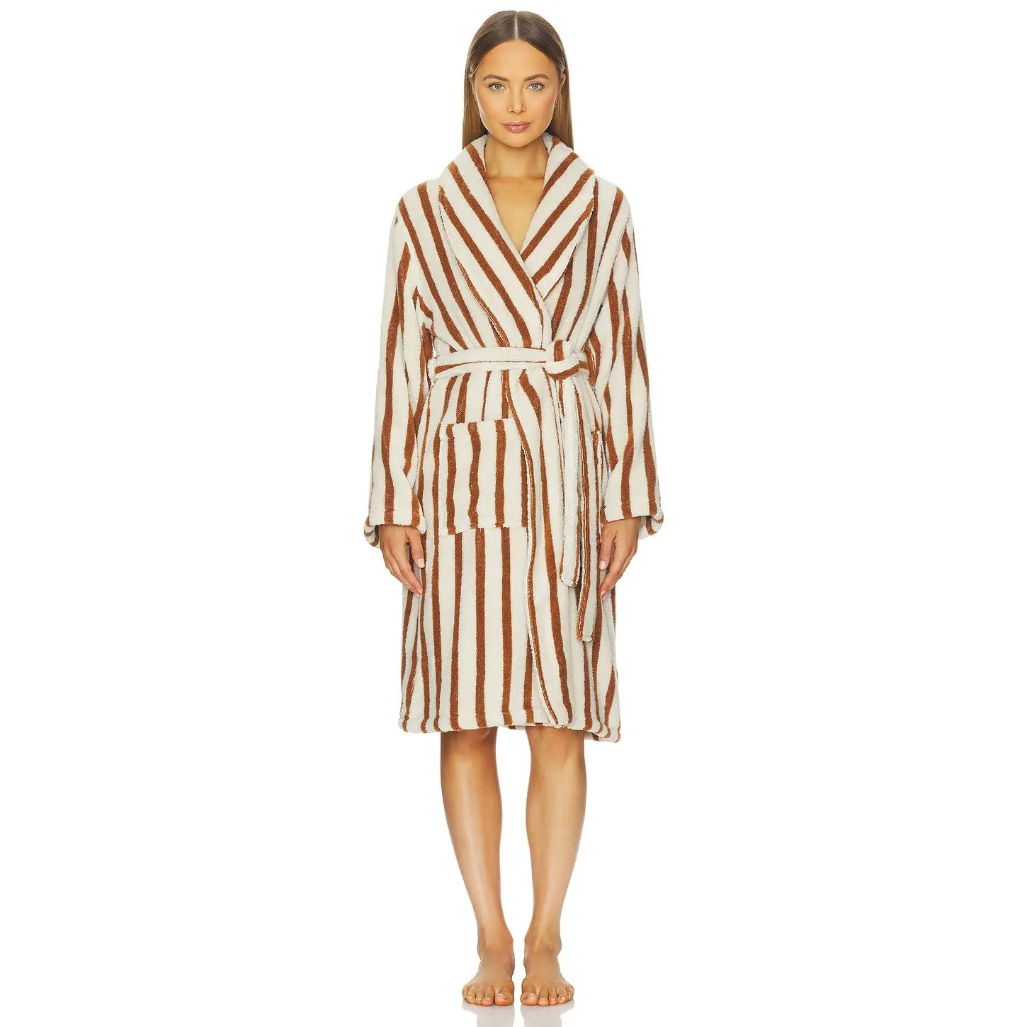 Parachute Terry Stripe Robe in Bone & Tobacco