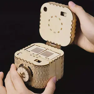 DIY Wooden Mechanical Treasure Box Puzzle - Brain Teaser Project with Laser Engraved Password Instructions,